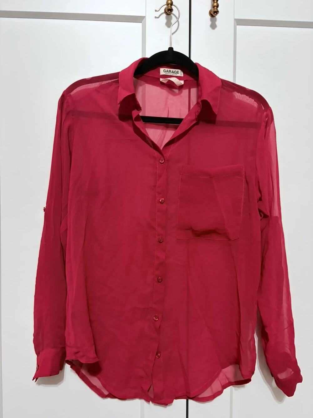 Indie Grunge Sheer Button-Up Red Top Size XS by Garage